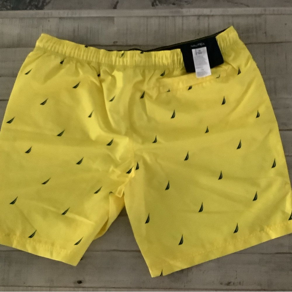 Nautica Men's Yellow Swim Trunks with Sailboat Print